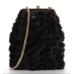Black Glamorous Rabbit Fur Evening Clutch Purse Jewelry Box